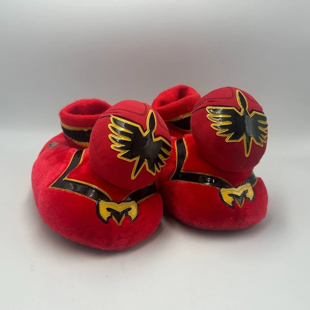 Vintage Power Rangers Mystic Force Red Kids Size 12/13 Plush Slippers 2006 Y2K